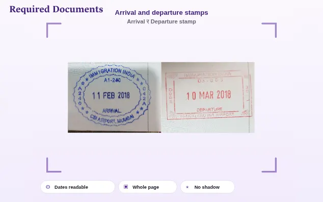 Sample: Valid visa or destination-country ID / residence card