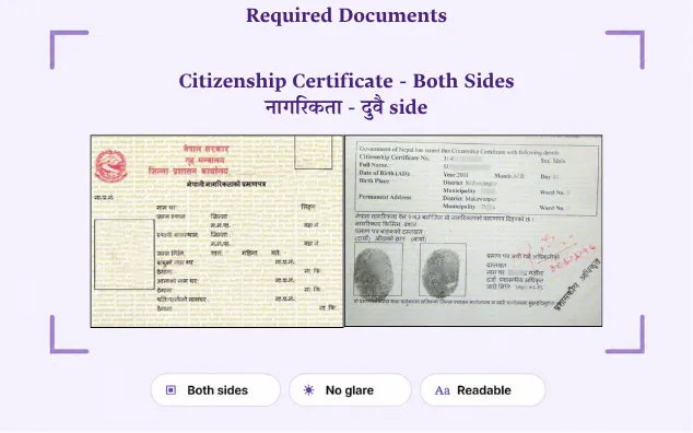 Sample: Photo of your citizenship certificate