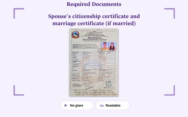 Sample: Spouse's citizenship certificate and marriage certificate (if married)