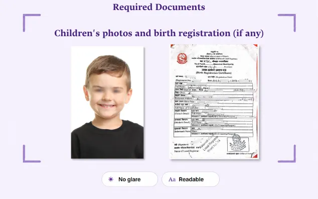 Sample: Children's photos and birth registration (if any)